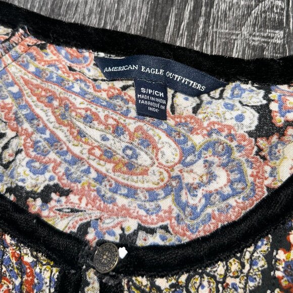 American Eagle Outfitters Paisley Boho Dress Small S Long Bell Sleeve Empire - Picture 5 of 5